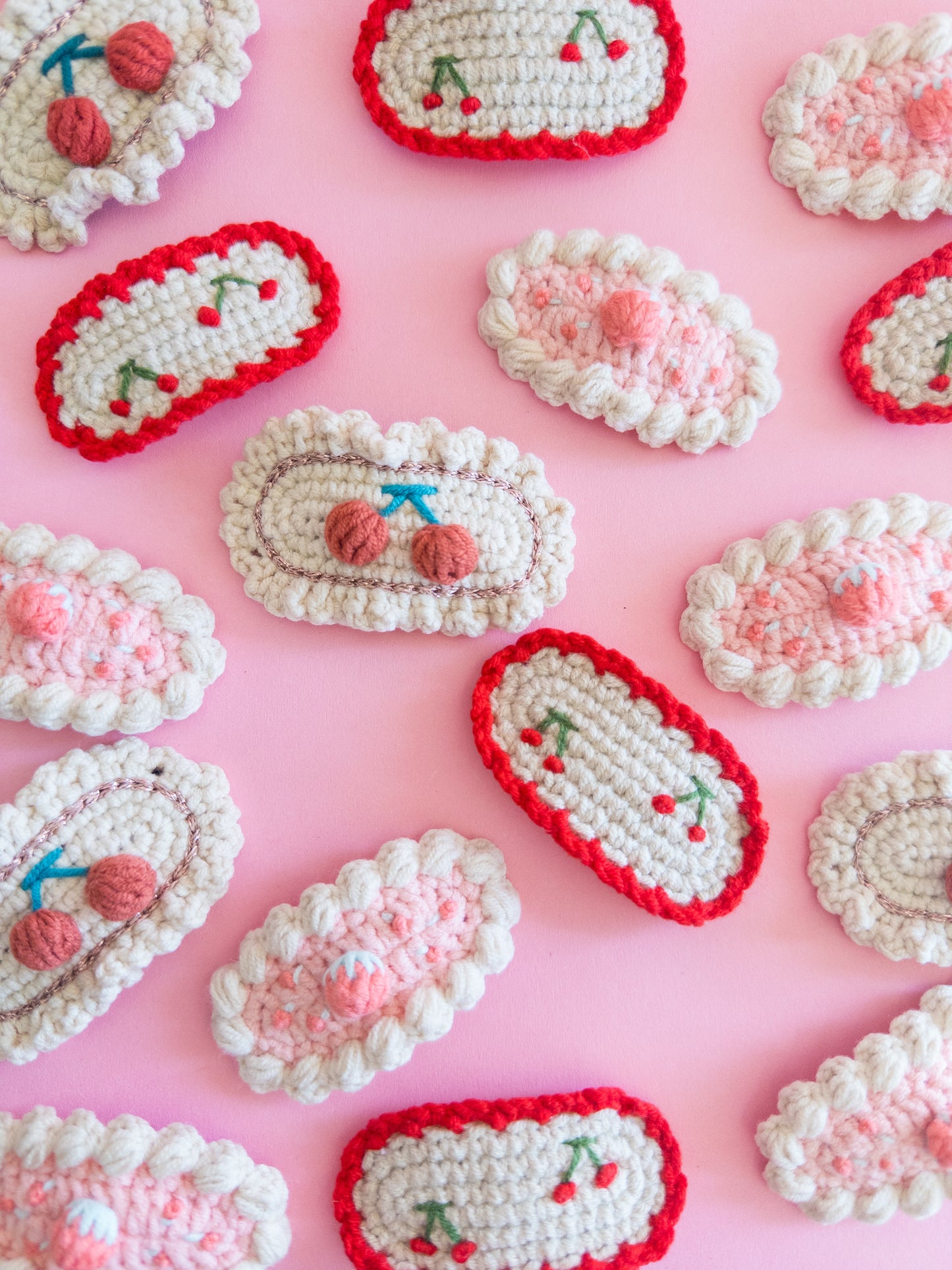 Crochet Peach Cherry Hair Clips