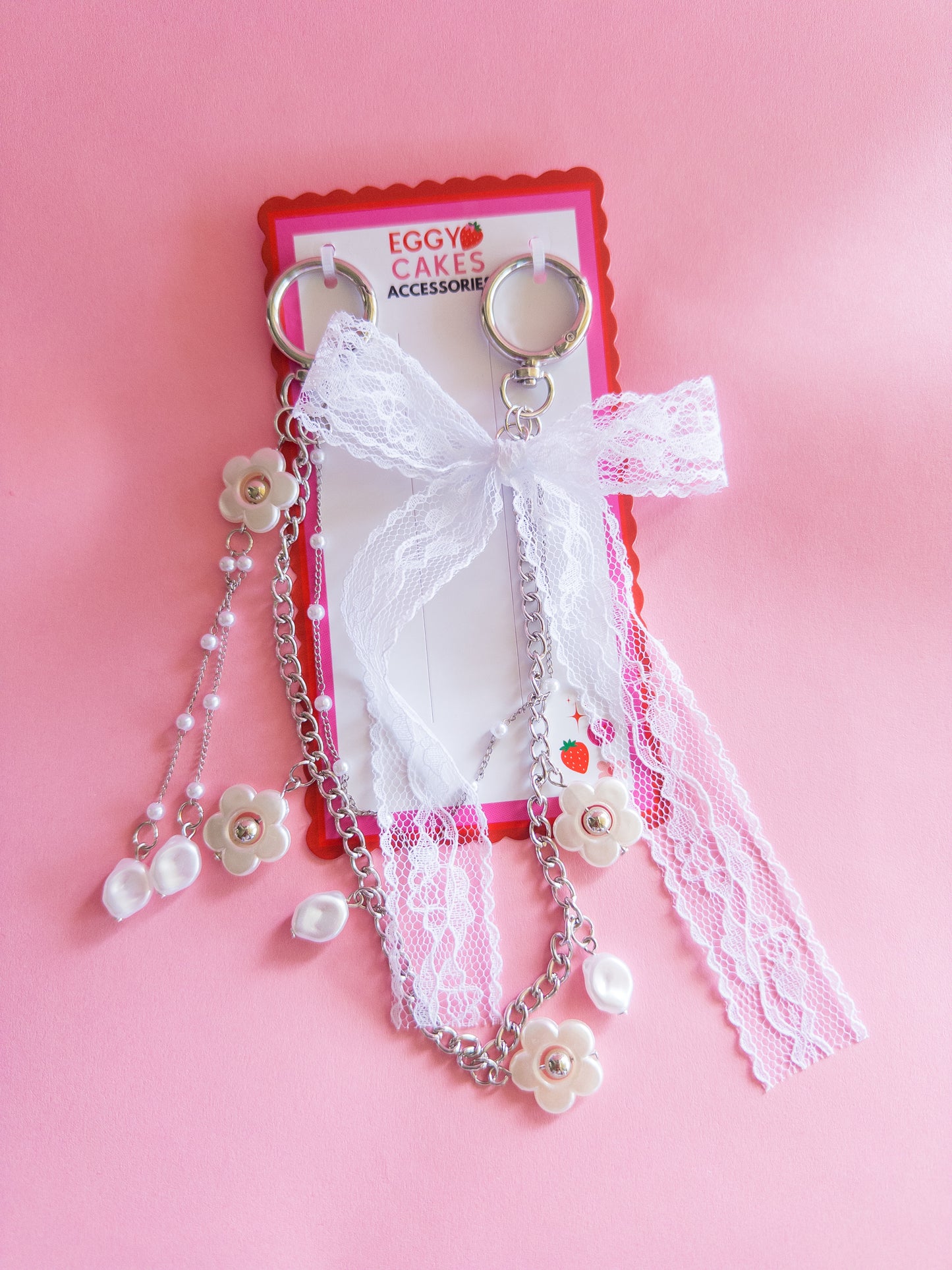 Lace Bow Pearly Flower Bag Chain