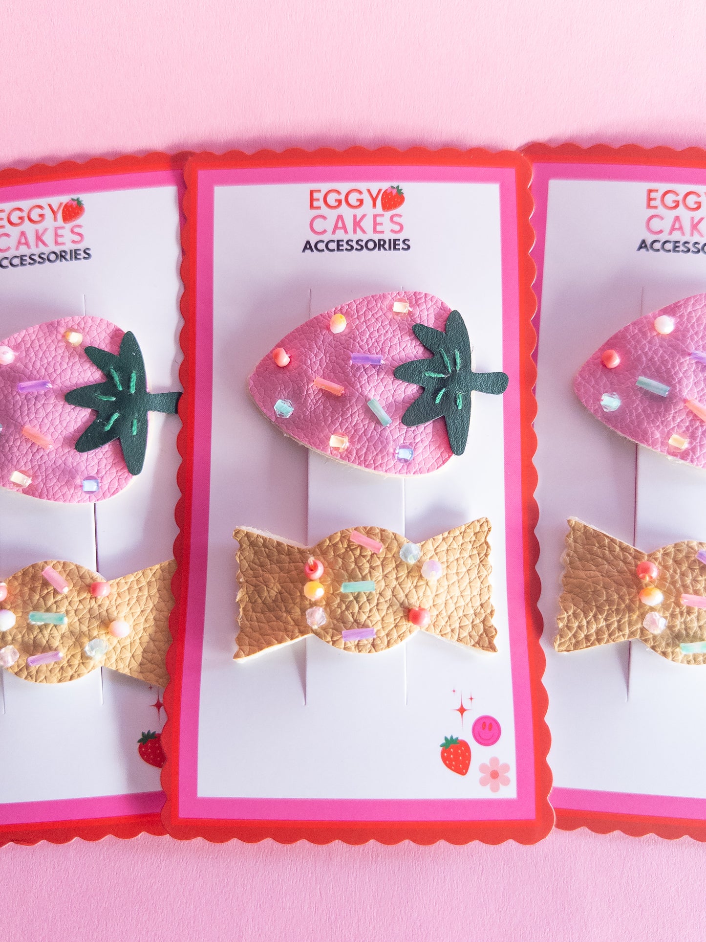 Candy Strawberry Faux Leather Hair Clips