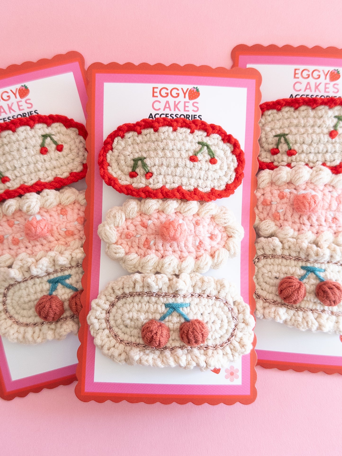 Crochet Peach Cherry Hair Clips