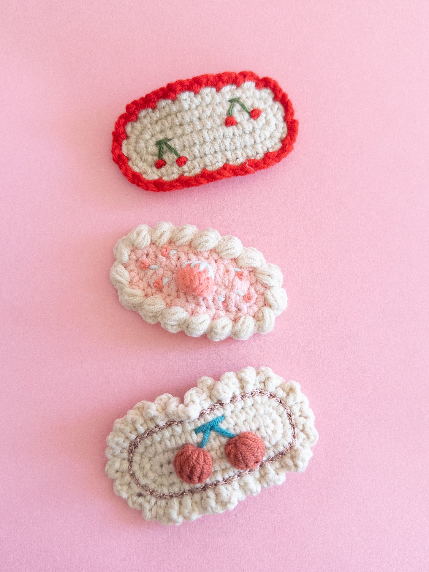 Crochet Peach Cherry Hair Clips