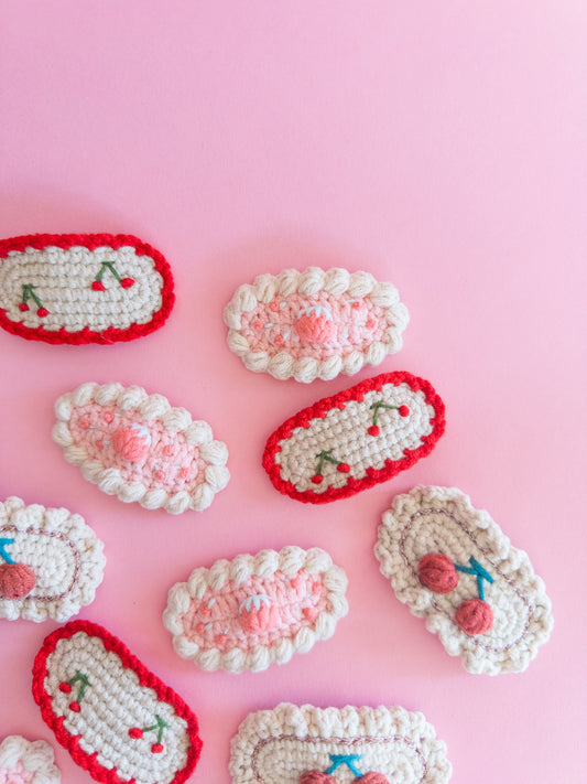 Crochet Peach Cherry Hair Clips