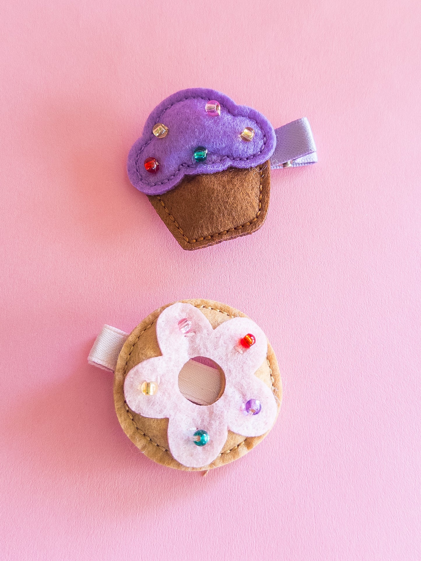 Donut Cupcake Felt Hair Clips