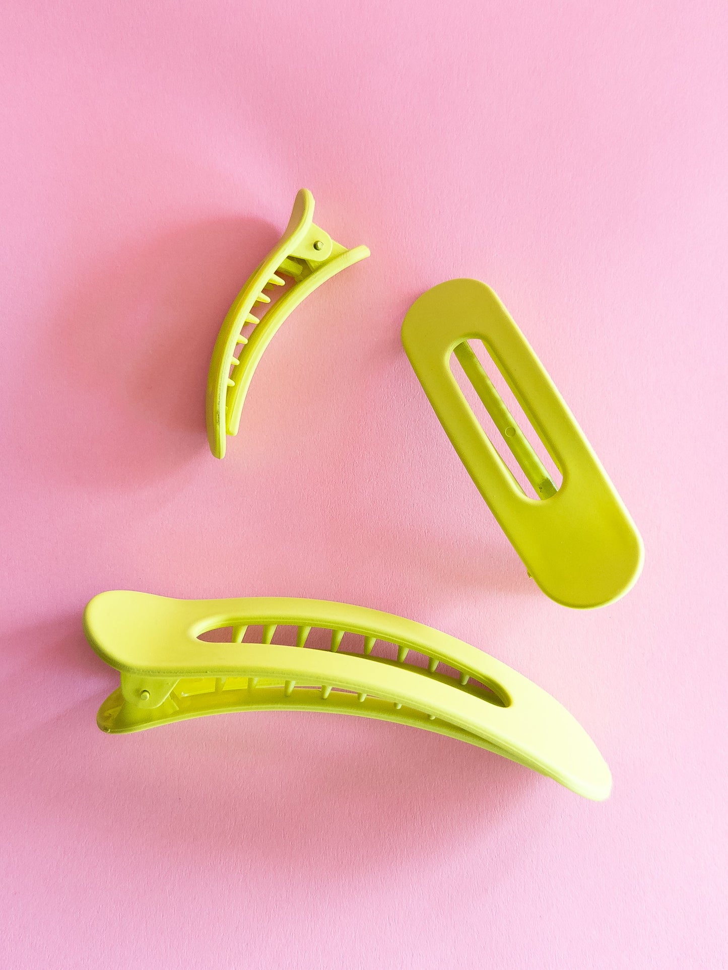 Neon Green Flat Claw Clip Trio