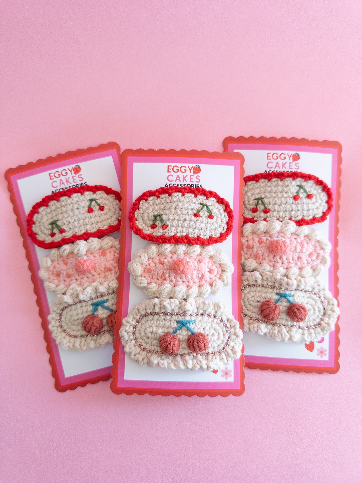 Crochet Peach Cherry Hair Clips