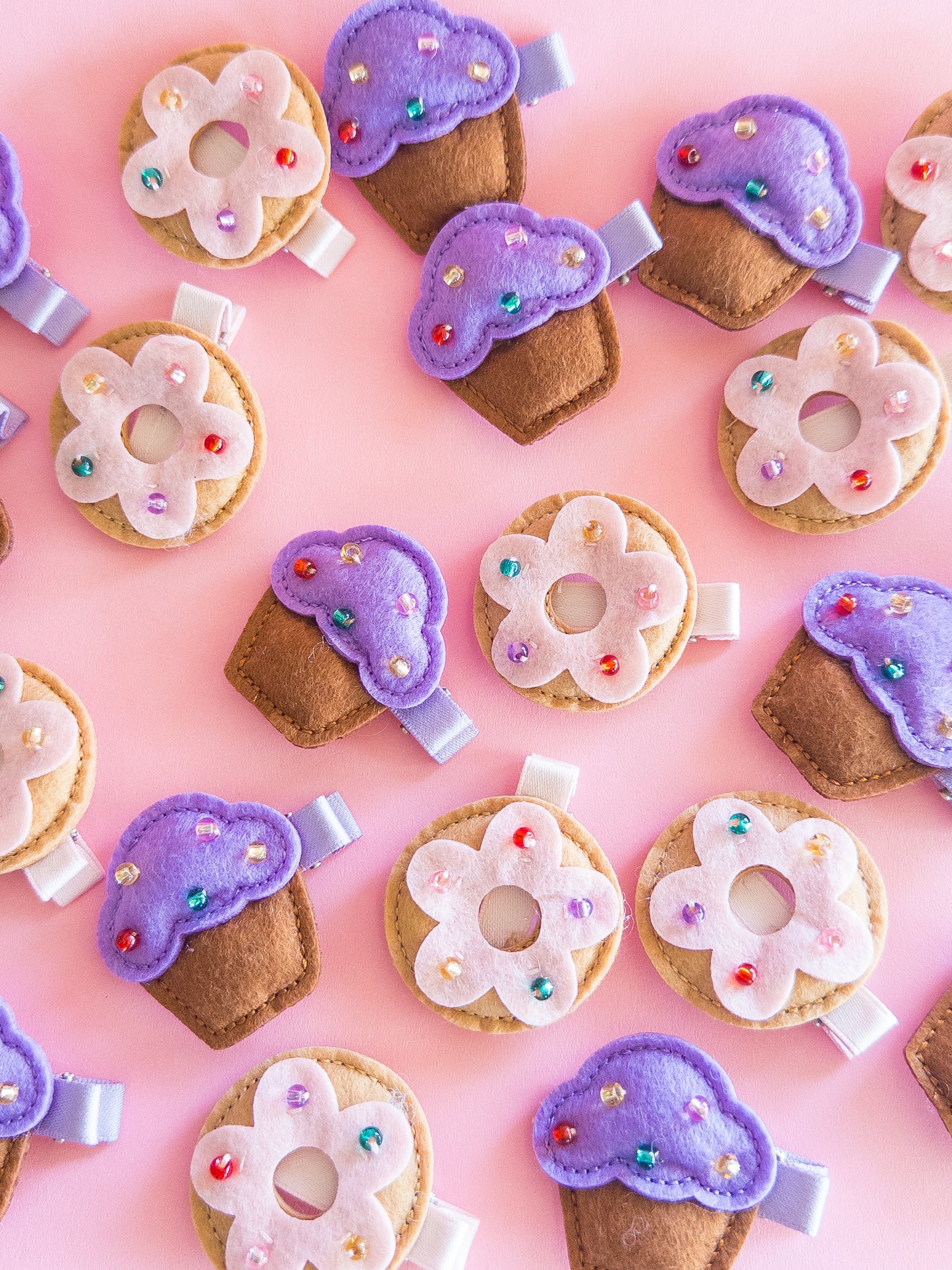 Donut Cupcake Felt Hair Clips
