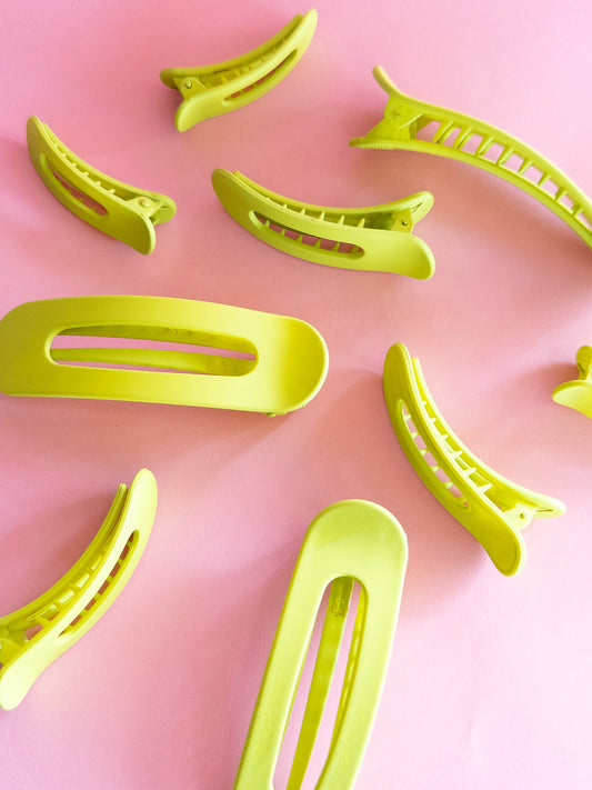 Neon Green Flat Claw Clip Trio