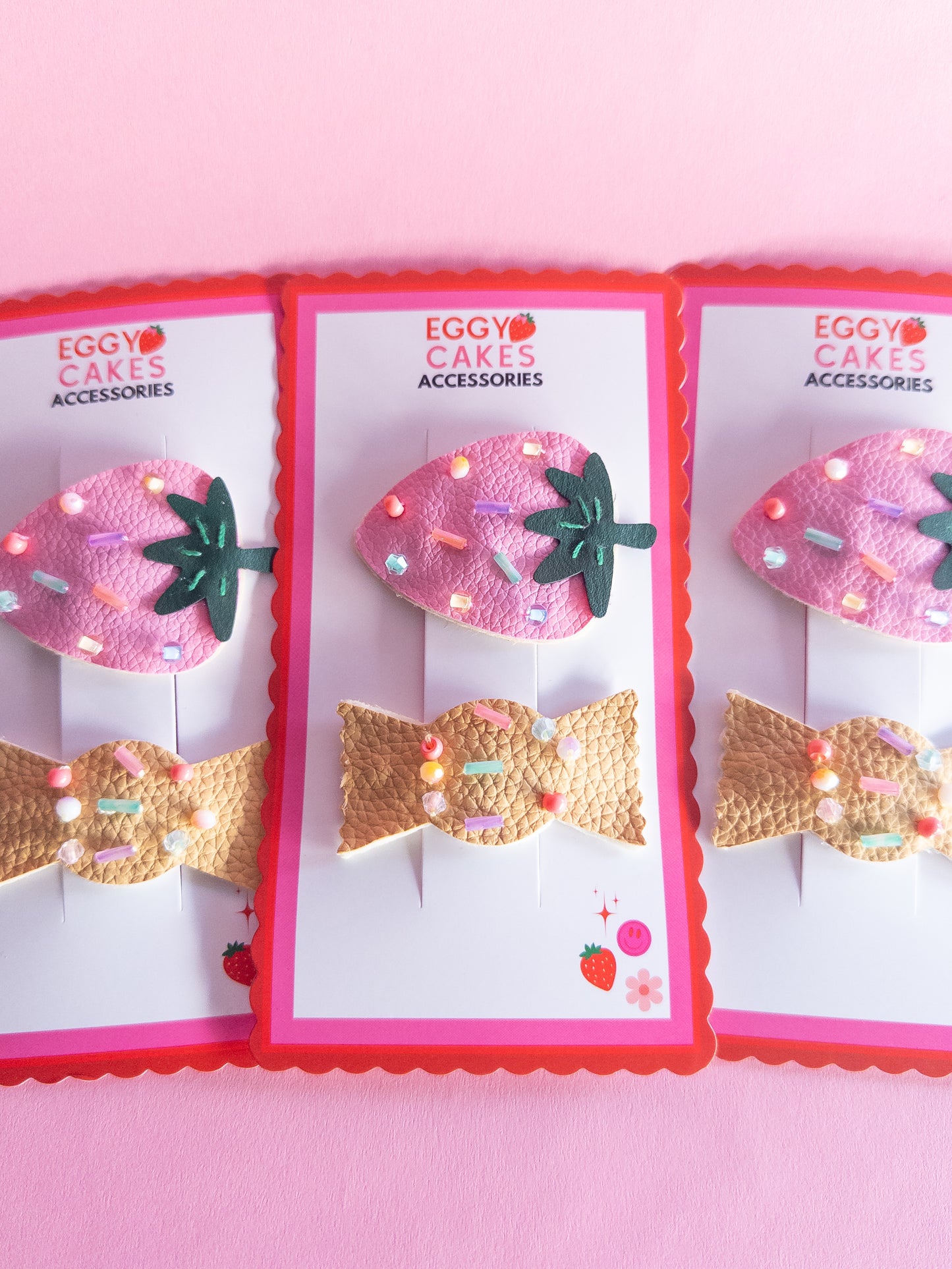 Candy Strawberry Faux Leather Hair Clips