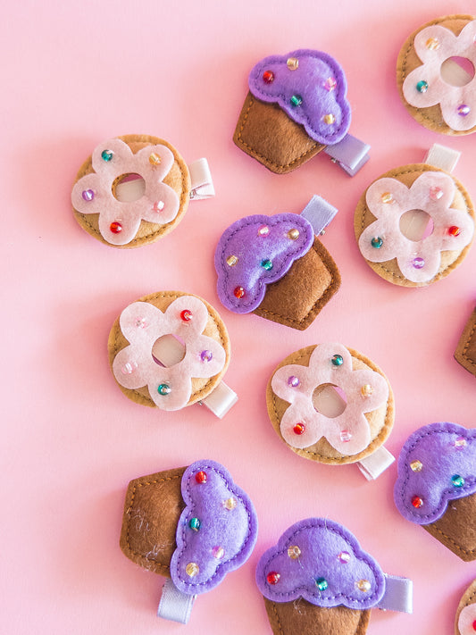 Donut Cupcake Felt Hair Clips