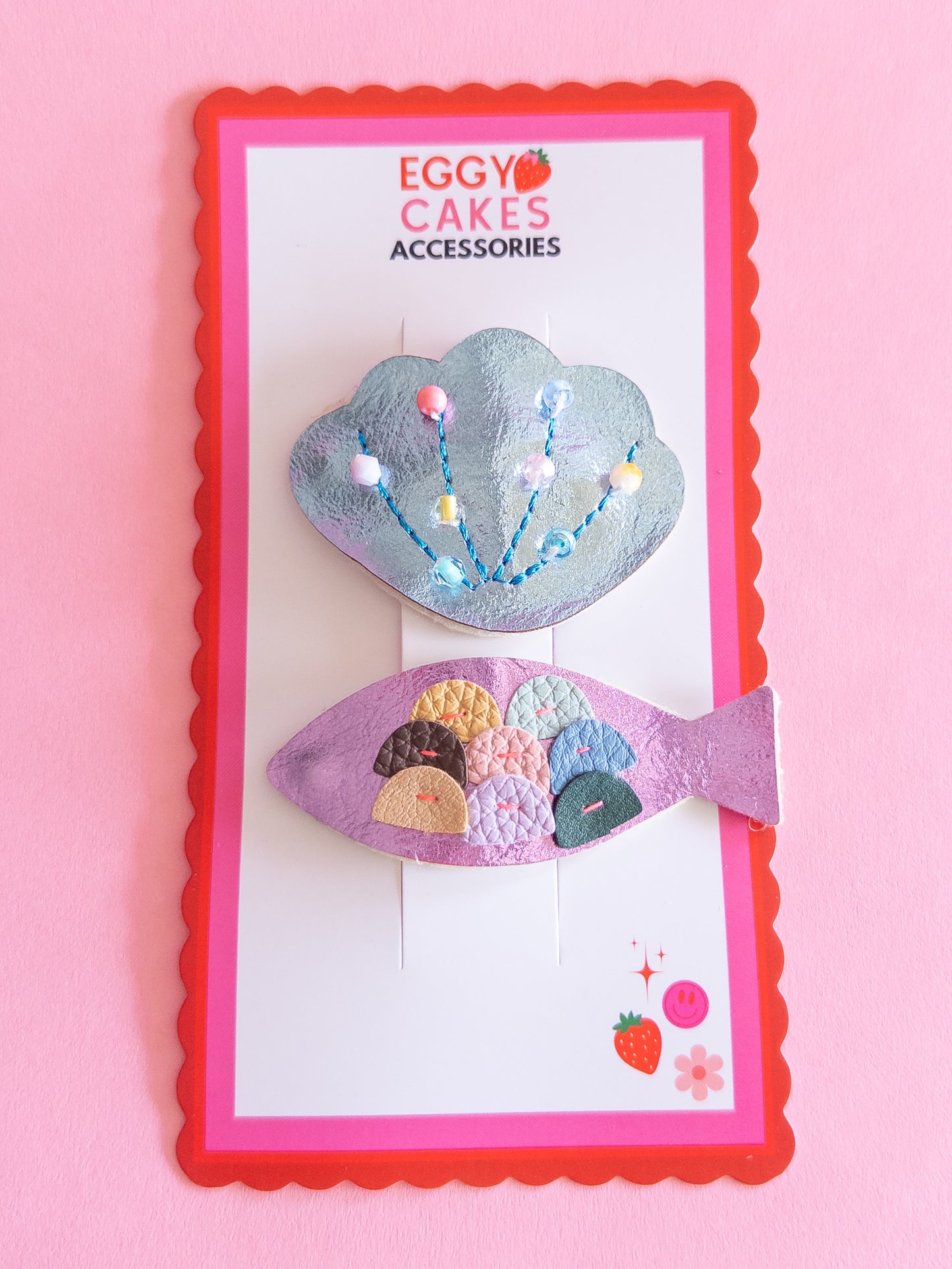 Fish Seashell Faux Leather Hair Clips