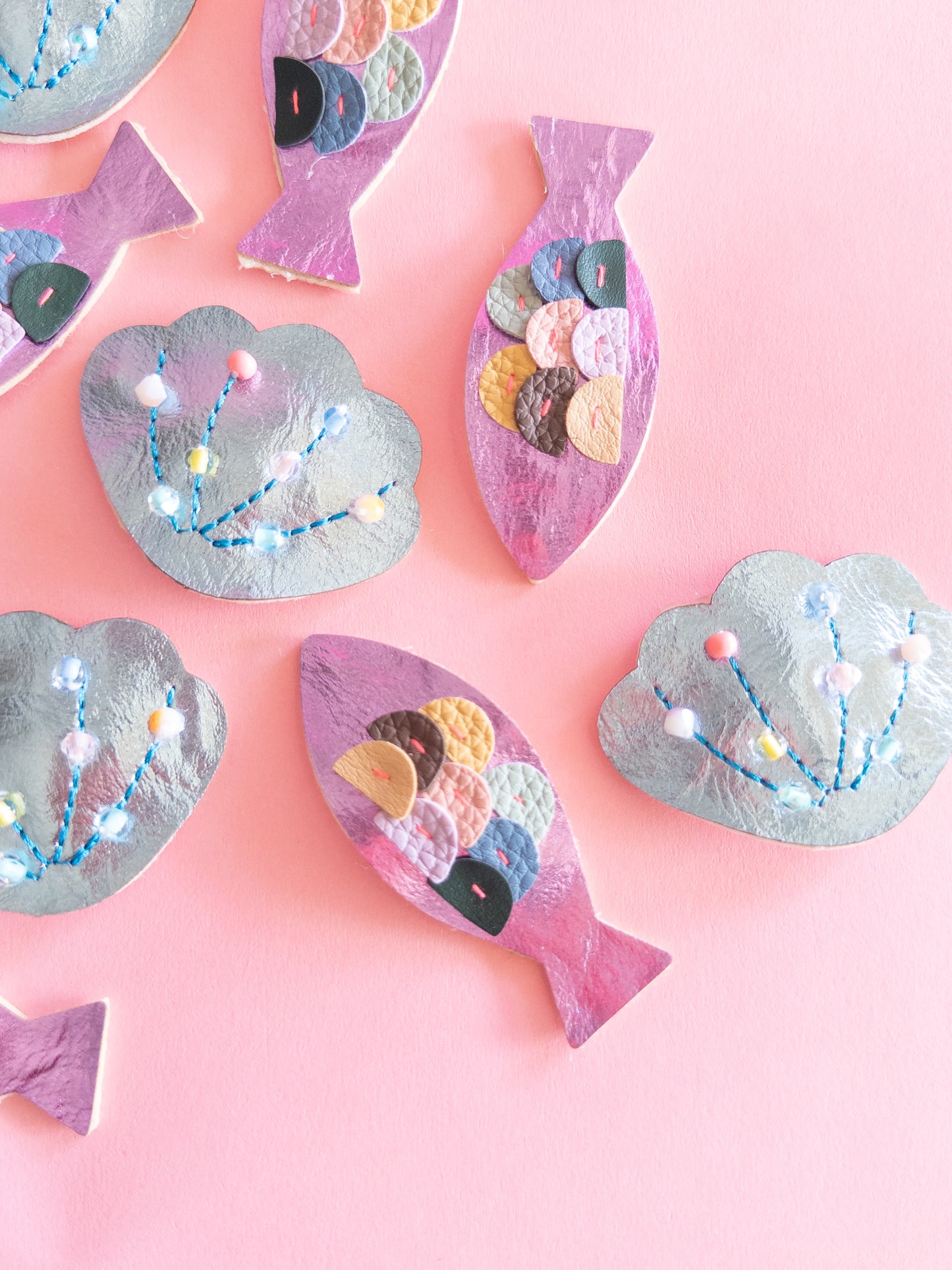Fish Seashell Faux Leather Hair Clips