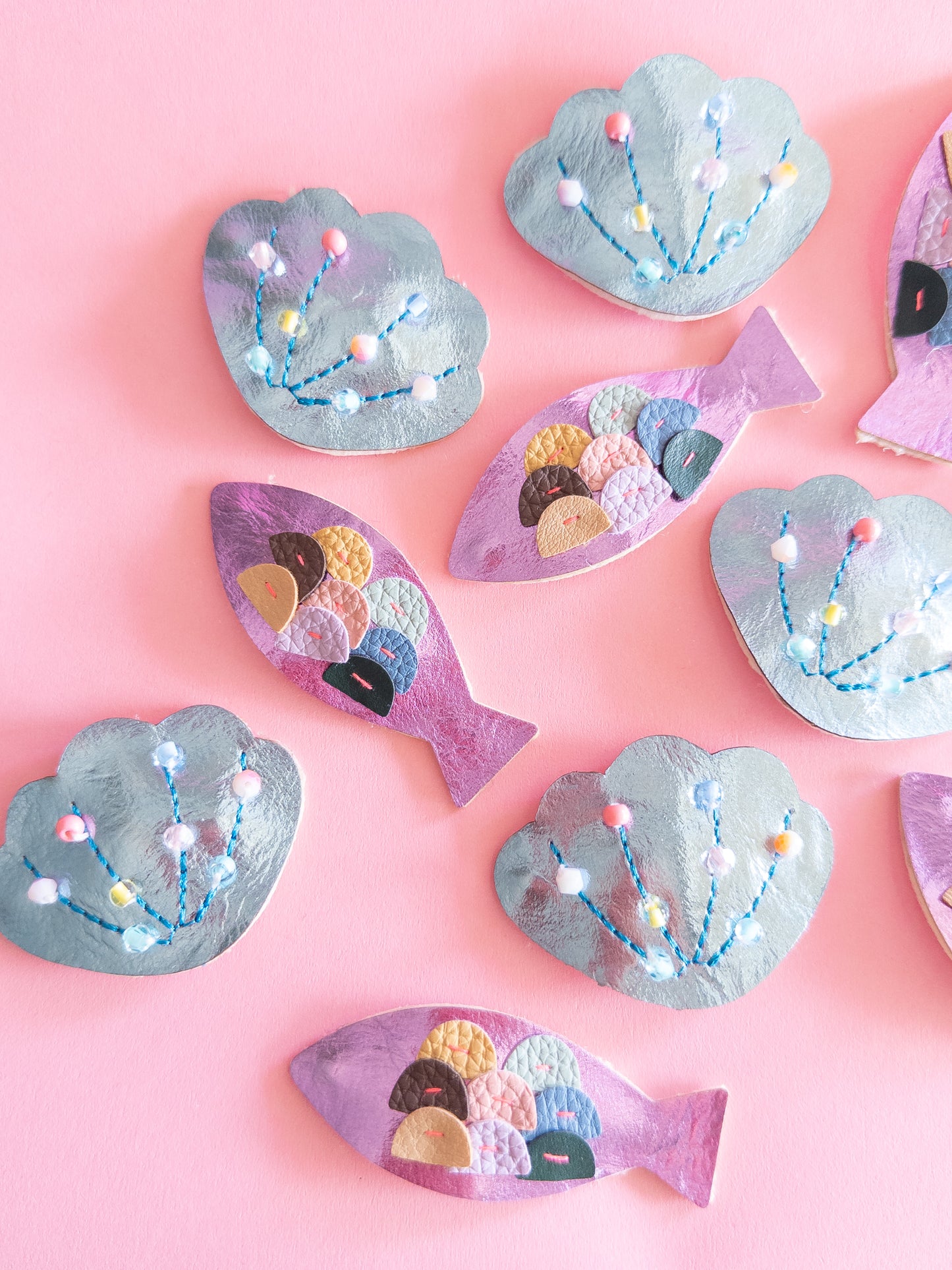 Fish Seashell Faux Leather Hair Clips
