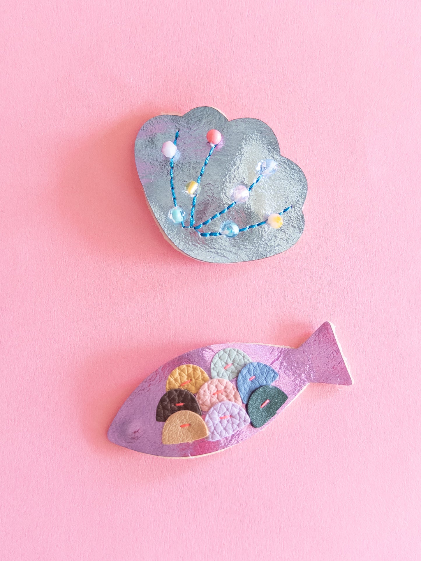 Fish Seashell Faux Leather Hair Clips