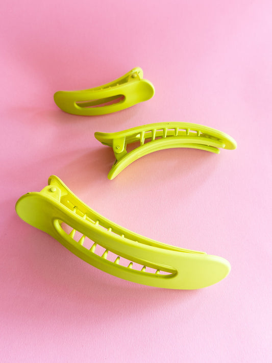 Neon Green Flat Claw Clip Trio