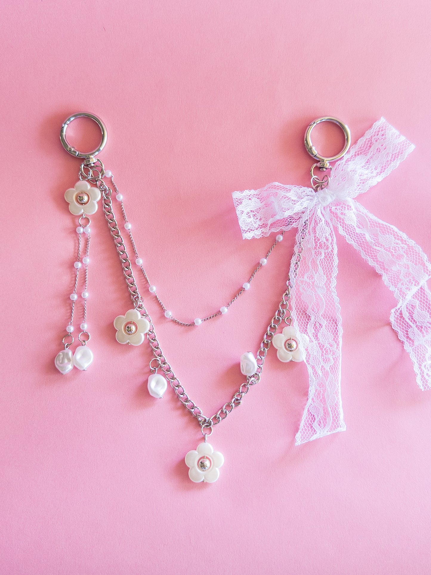 Lace Bow Pearly Flower Bag Chain