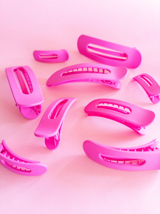Neon Pink Flat Claw Clip Trio