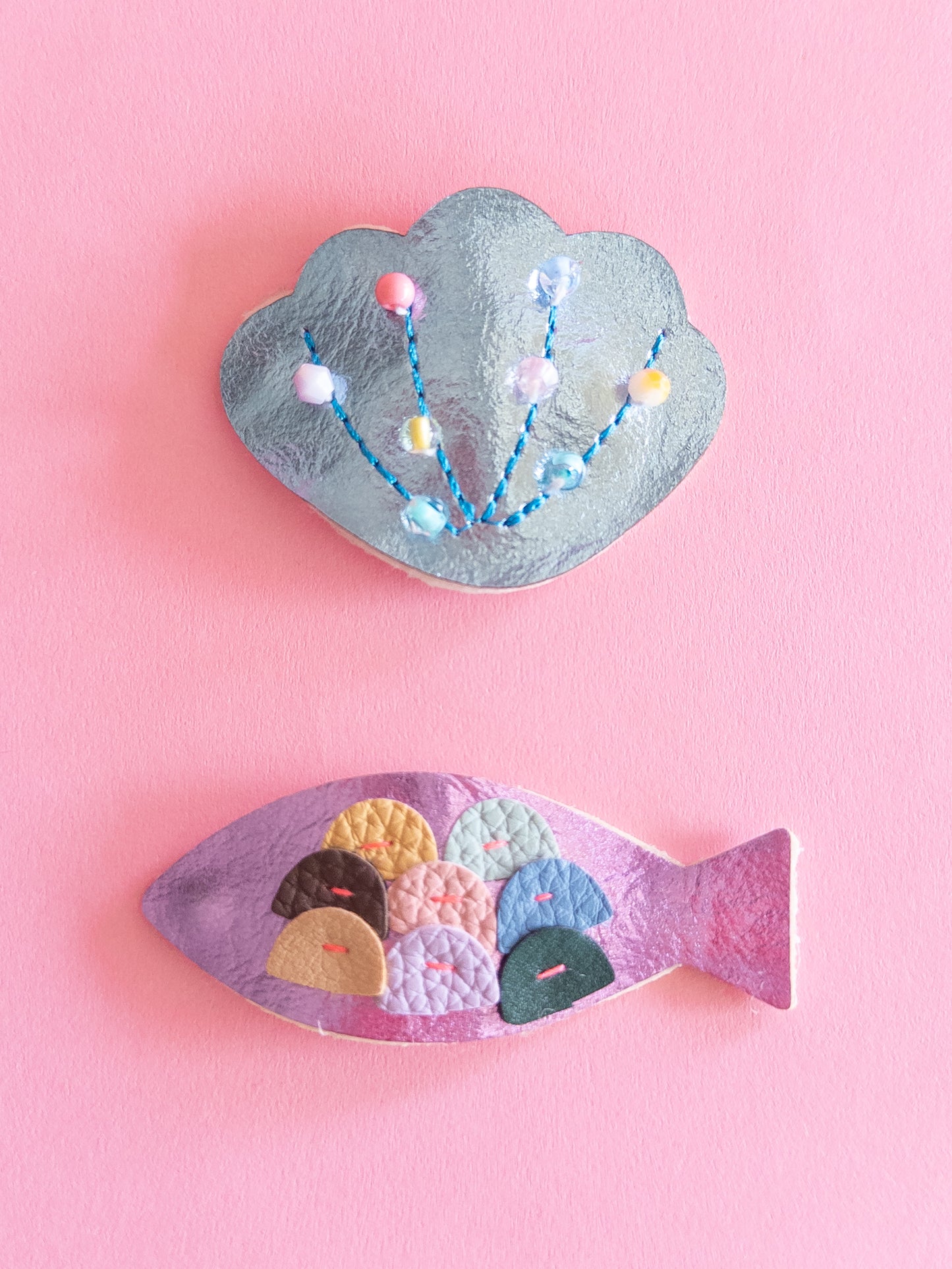 Fish Seashell Faux Leather Hair Clips