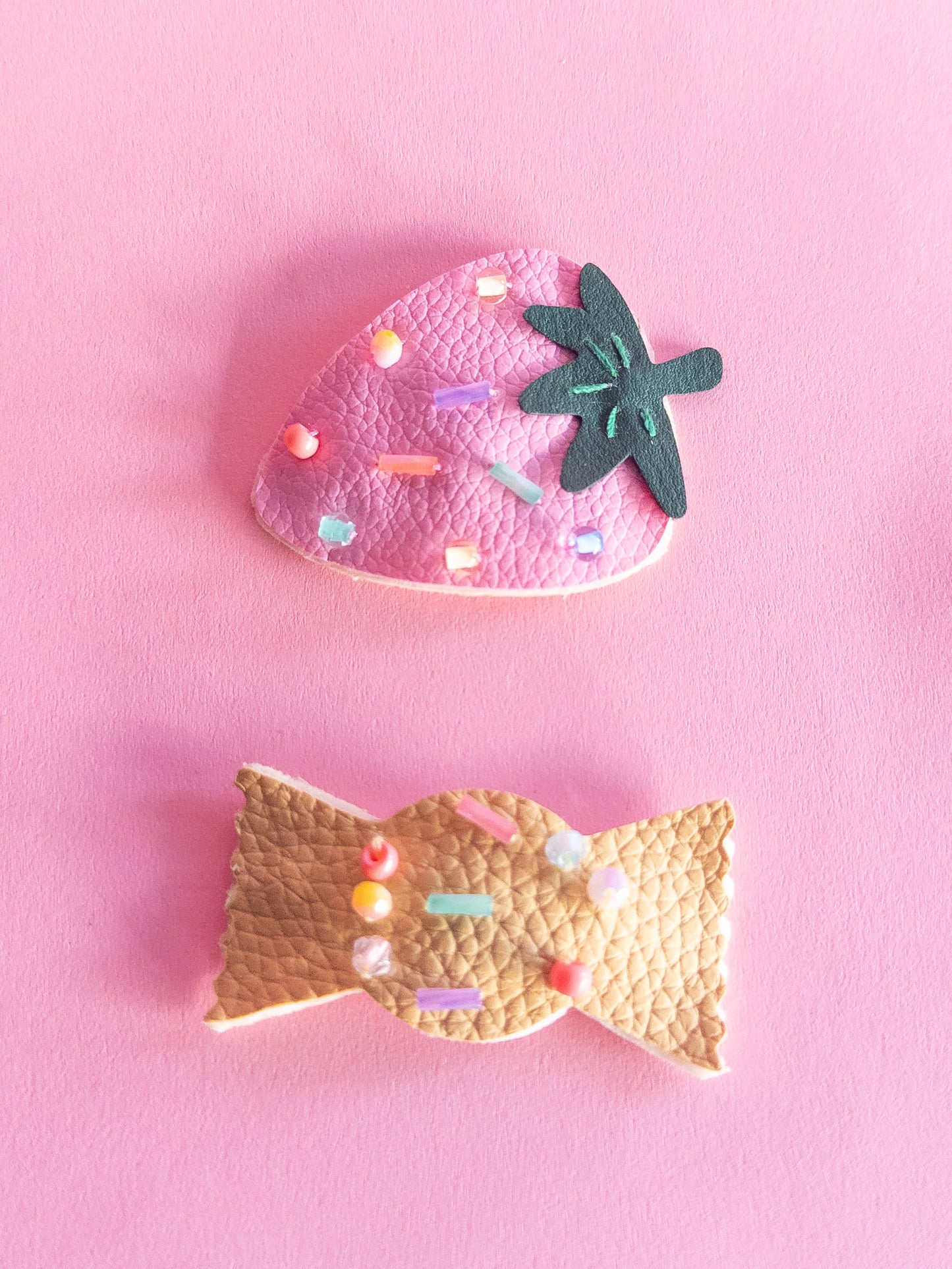 Candy Strawberry Faux Leather Hair Clips